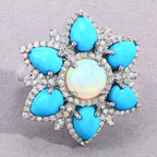 Ethiopian Opal Ring With Turquoise 5.88 Carats Sterling Silver