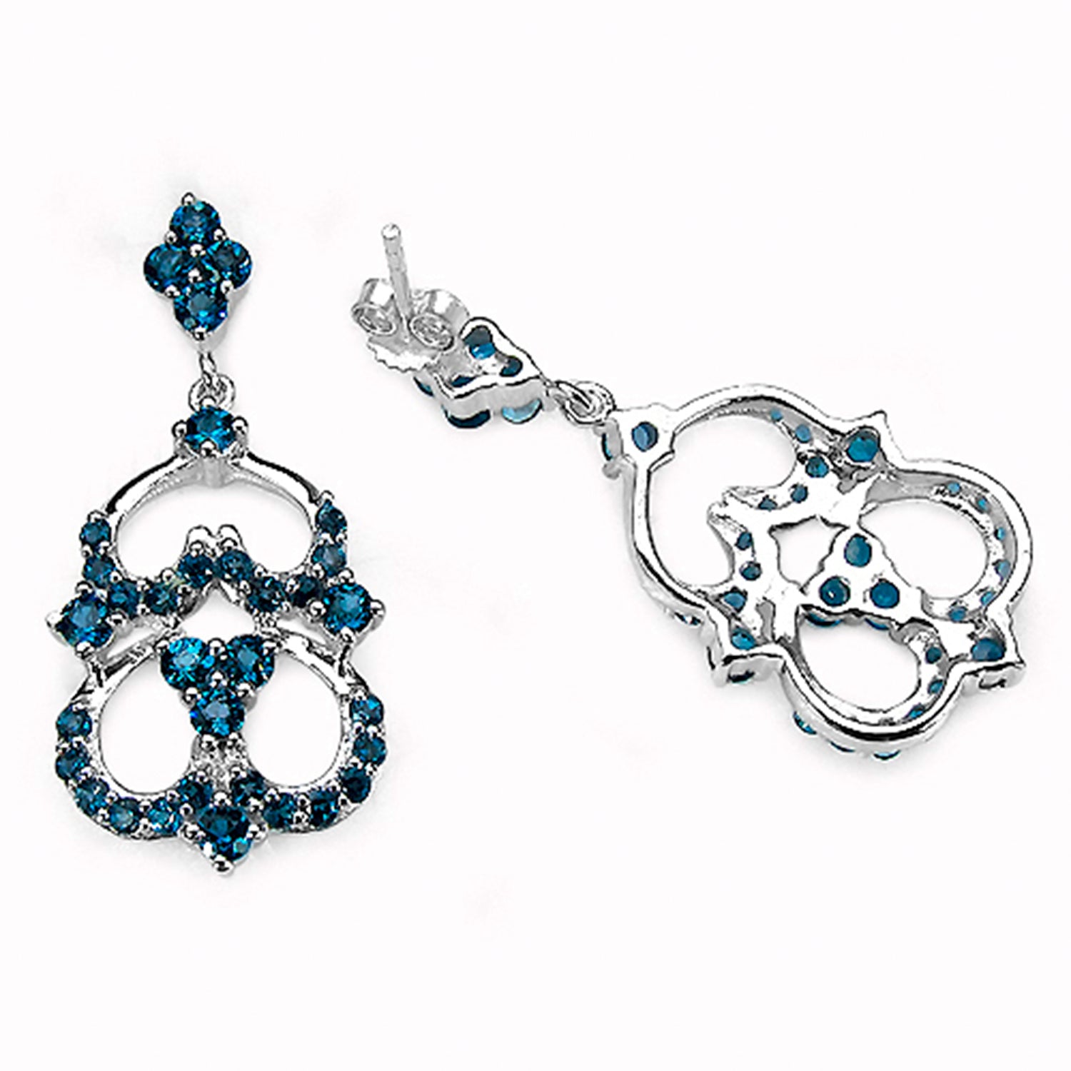 London Blue Topaz Dangle Earrings 4.8 Carats Sterling Silver
