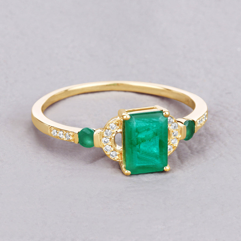 Zambian Emerald Ring With Diamonds 1.02 Carats 14K Yellow Gold