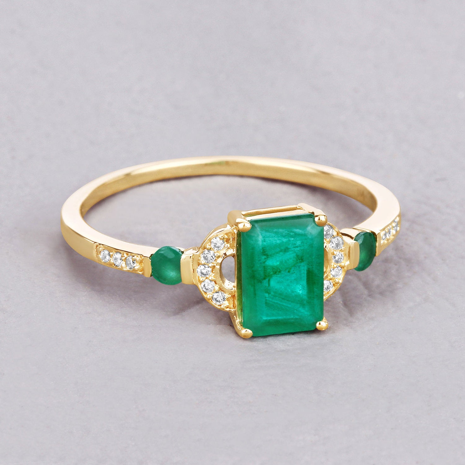 Zambian Emerald Ring With Diamonds 1.02 Carats 14K Yellow Gold