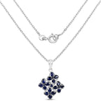Blue Sapphire Flower Pendant 3.62 Carats Sterling Silver