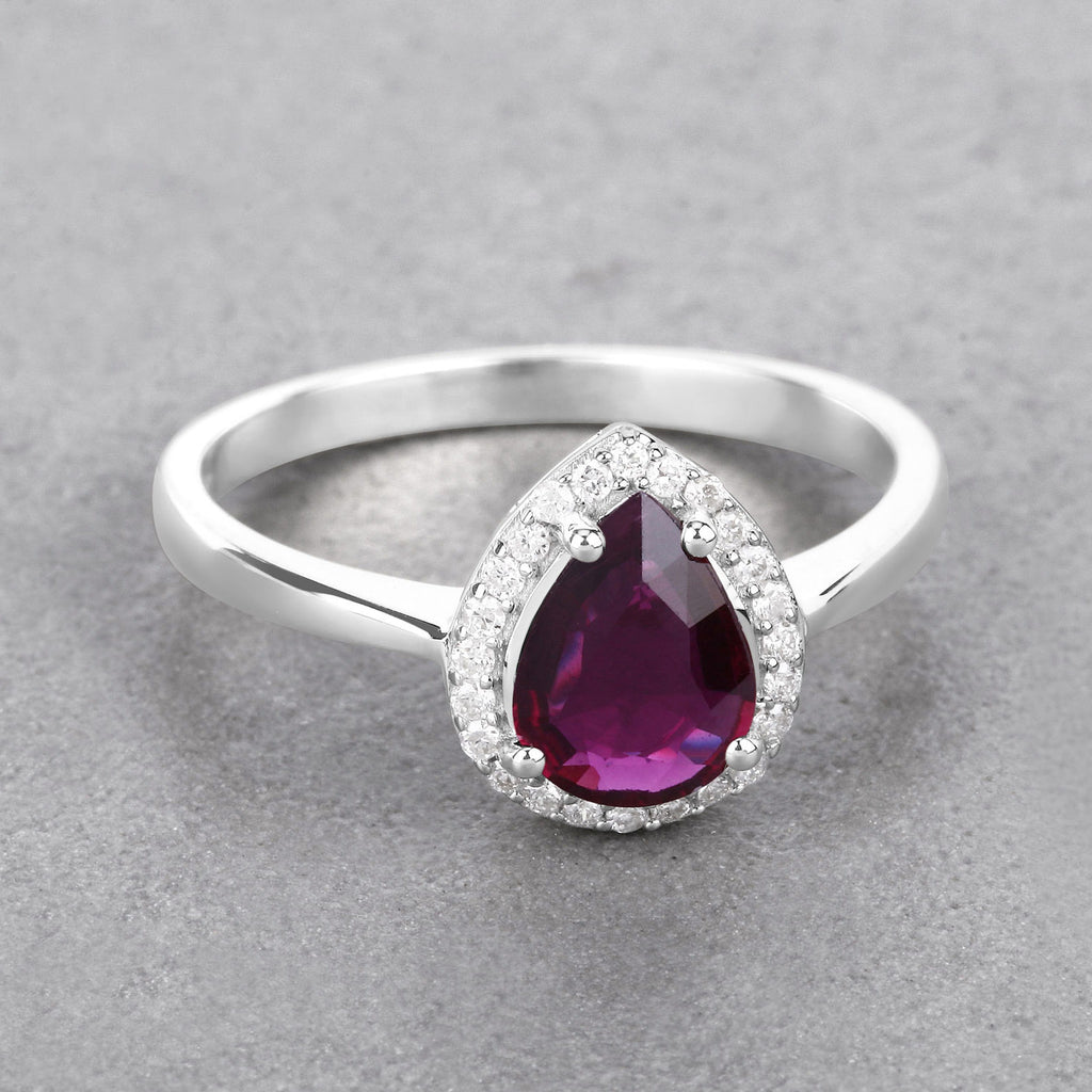 Ruby Ring With Diamonds 1.28 Carats 14K White Gold