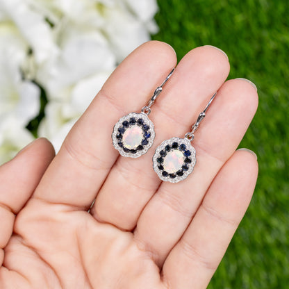 Ethiopian Opal Dangle Earrings Blue Sapphire 2.7 Carats Silver