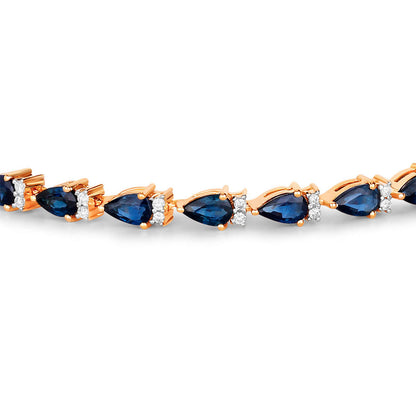 Natural Blue Sapphire Bracelet With Diamonds 5.36 Carats 14K Yellow Gold