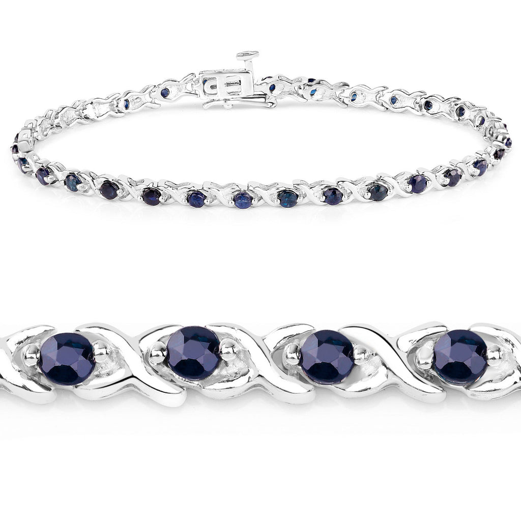 Blue Sapphire Tennis Bracelet 2.2 Carats Sterling Silver