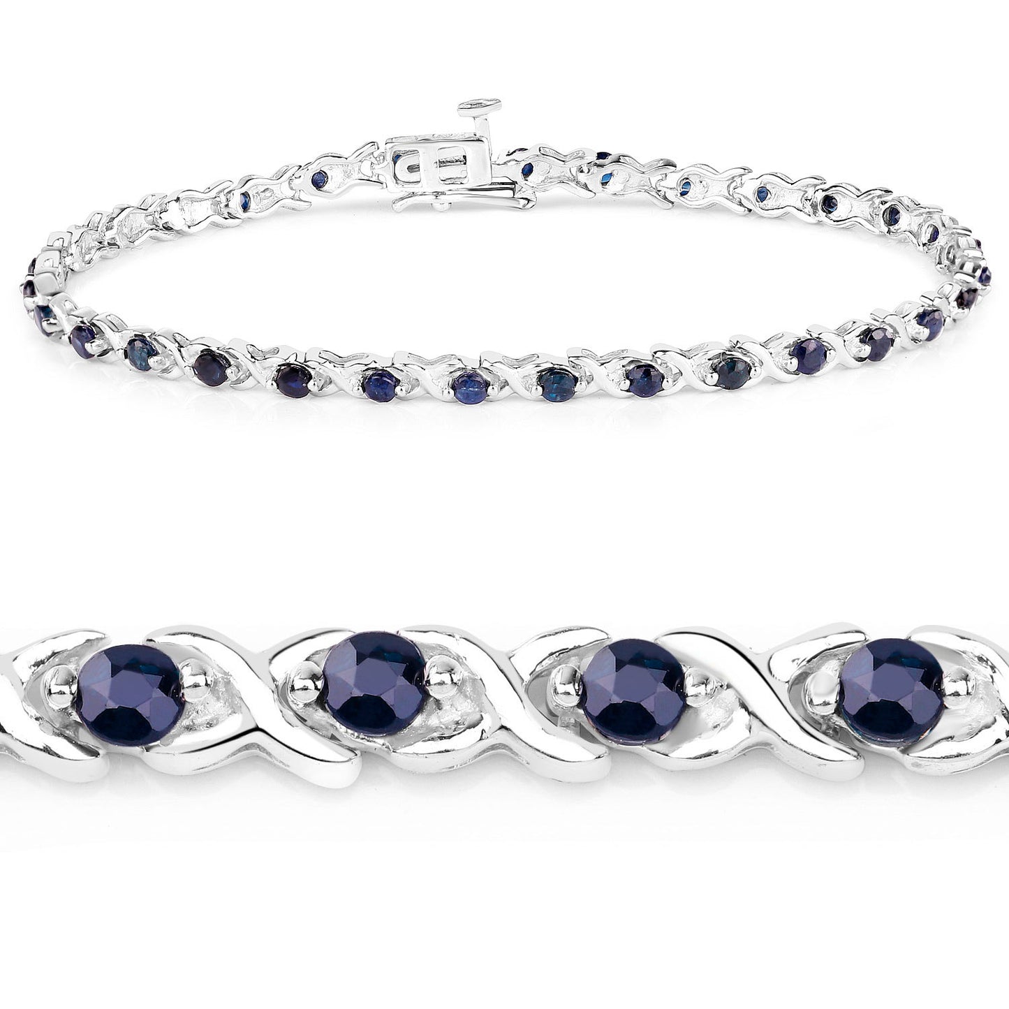 Blue Sapphire Tennis Bracelet 2.2 Carats Sterling Silver