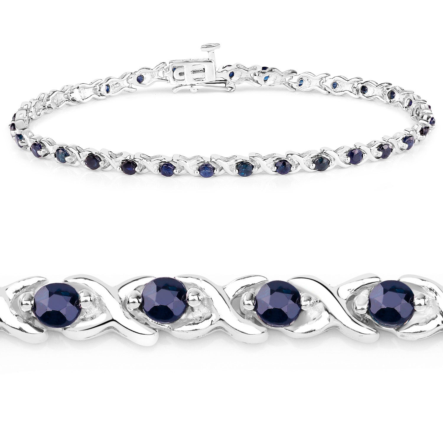 Blue Sapphire Tennis Bracelet 2.2 Carats Sterling Silver