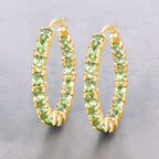 Peridot Hoop Earrings 5.08 Carats Gold Plated Silver
