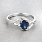 Blue Sapphire Ring With Diamonds 0.96 Carats 10K White Gold