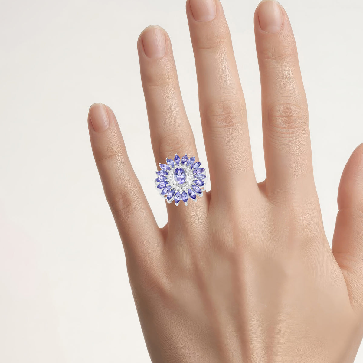Tanzanite Flower Ring 1.84 Carats Sterling Silver