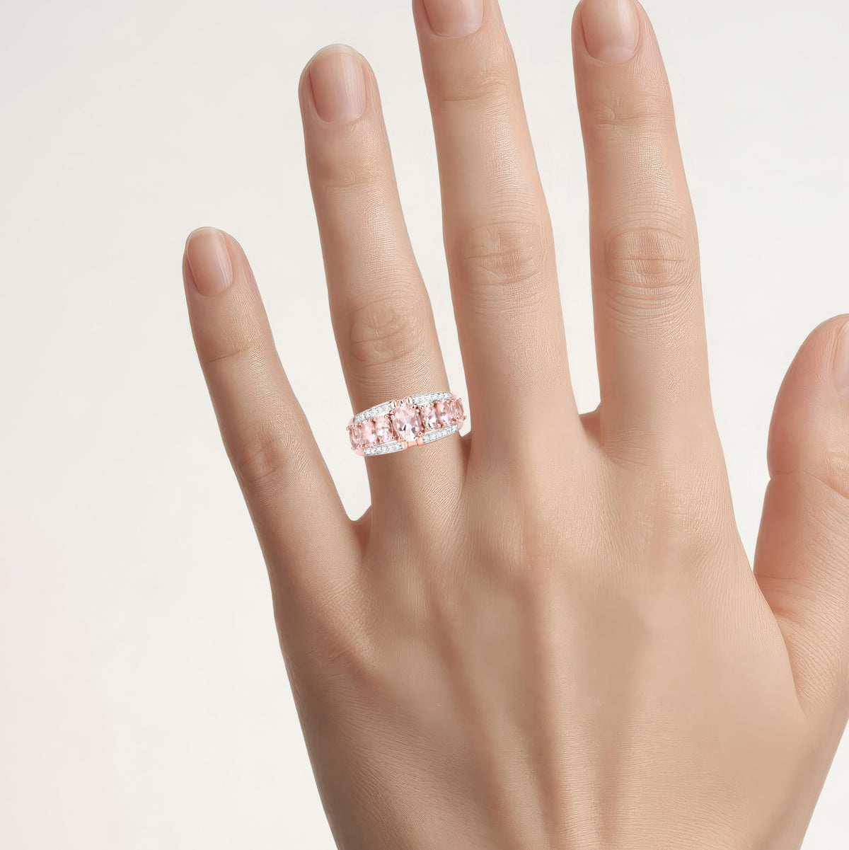 Morganite Ring With Diamonds 2.1 Carats Gold Plated Silver