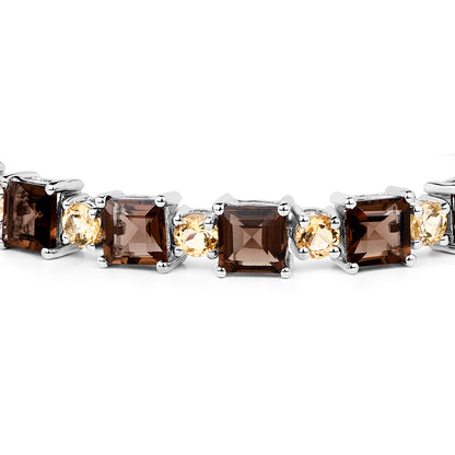 Smoky Quartz Bracelet With Citrine 23.4 Carats Sterling Silver