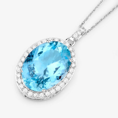 Aquamarine Pendant With Diamonds 9.56 Carats 14K White Gold