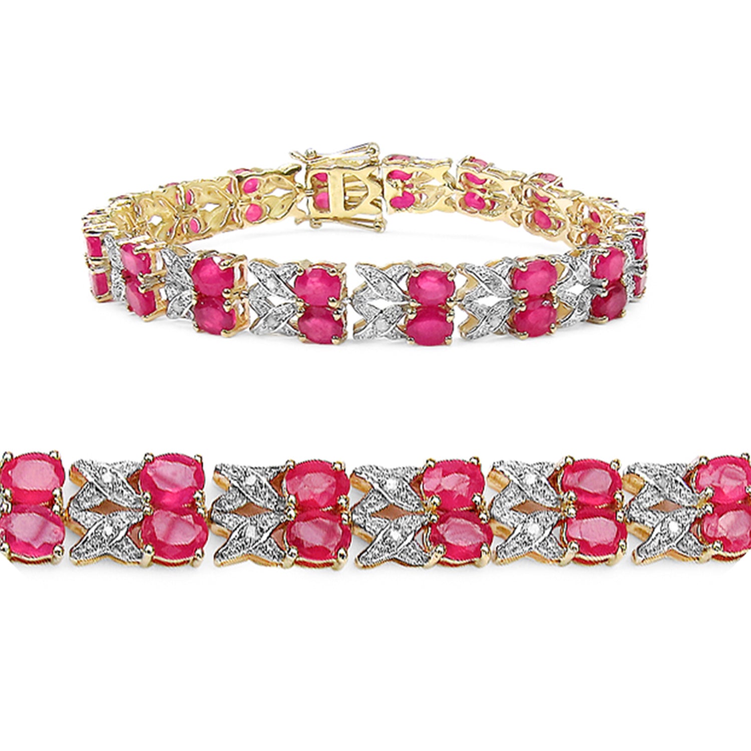 Ruby Bracelet With Diamonds 13.9 Carats Gold Plated Silver