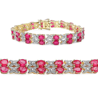 Ruby Bracelet With Diamonds 13.9 Carats Gold Plated Silver