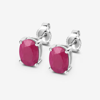Ruby Stud Earrings 1.68 Carats 10K White Gold