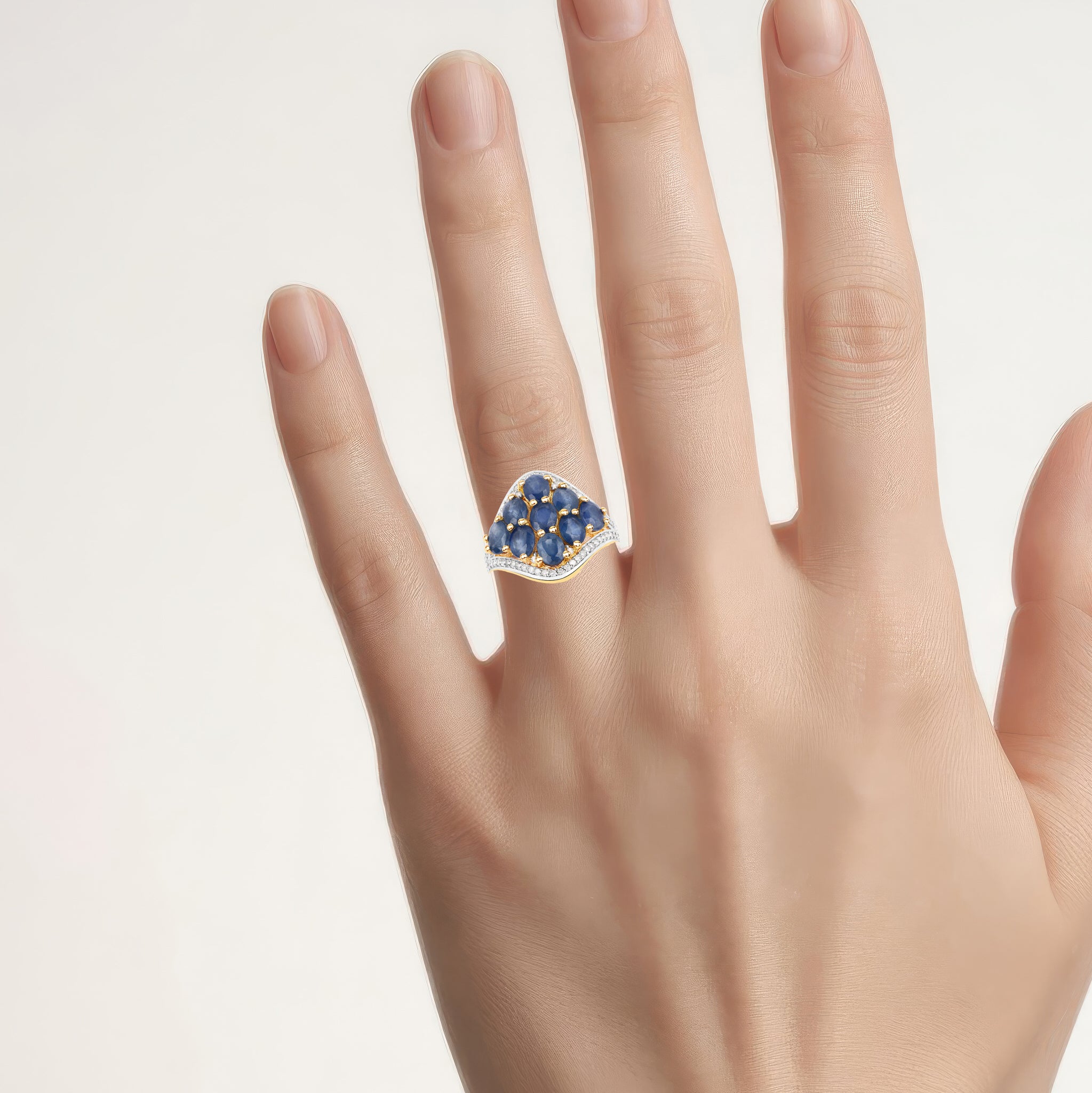 Blue Sapphire Ring With Diamonds 3.36 Carats Gold Plated Silver