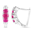Natural Ruby Earrings With White Topaz 1.60 Carats Sterling Silver