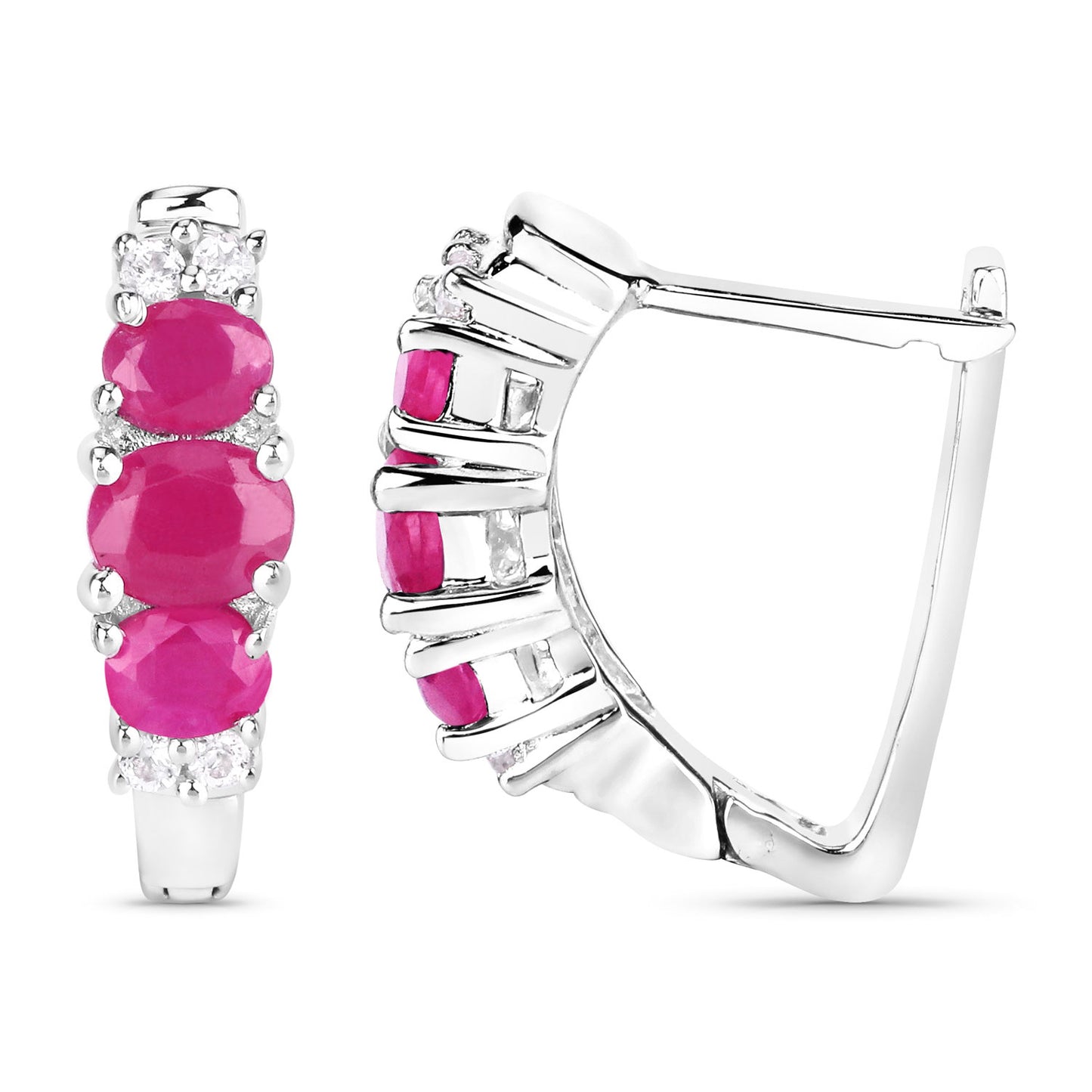 Natural Ruby Earrings With White Topaz 1.60 Carats Sterling Silver