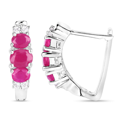 Natural Ruby Earrings With White Topaz 1.60 Carats Sterling Silver