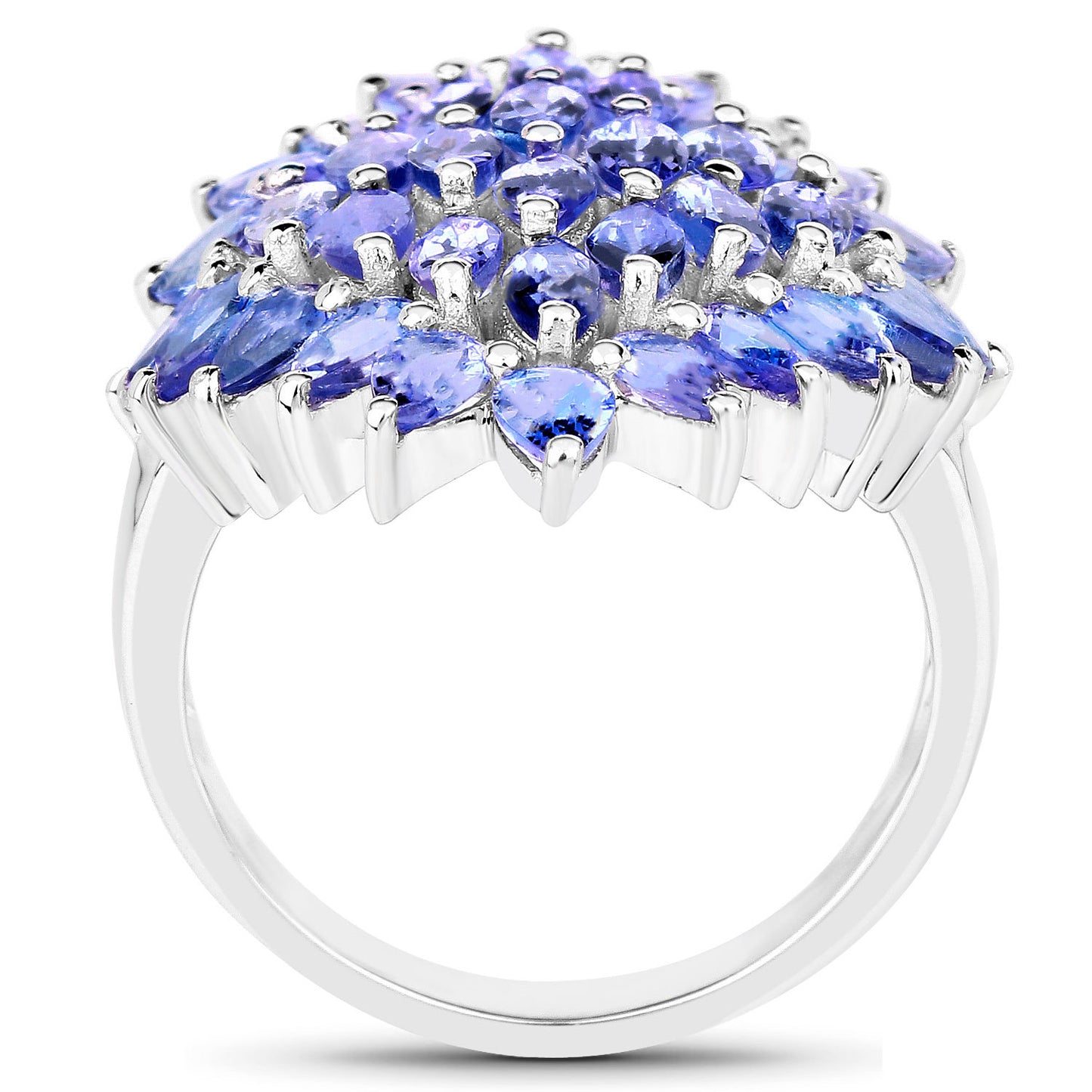 Tanzanite Cluster Ring 5.05 Carats Sterling Silver