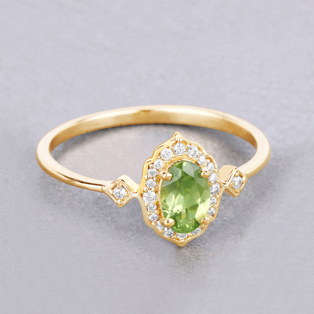 Peridot Ring With Diamonds 0.45 Carats 10K Yellow Gold