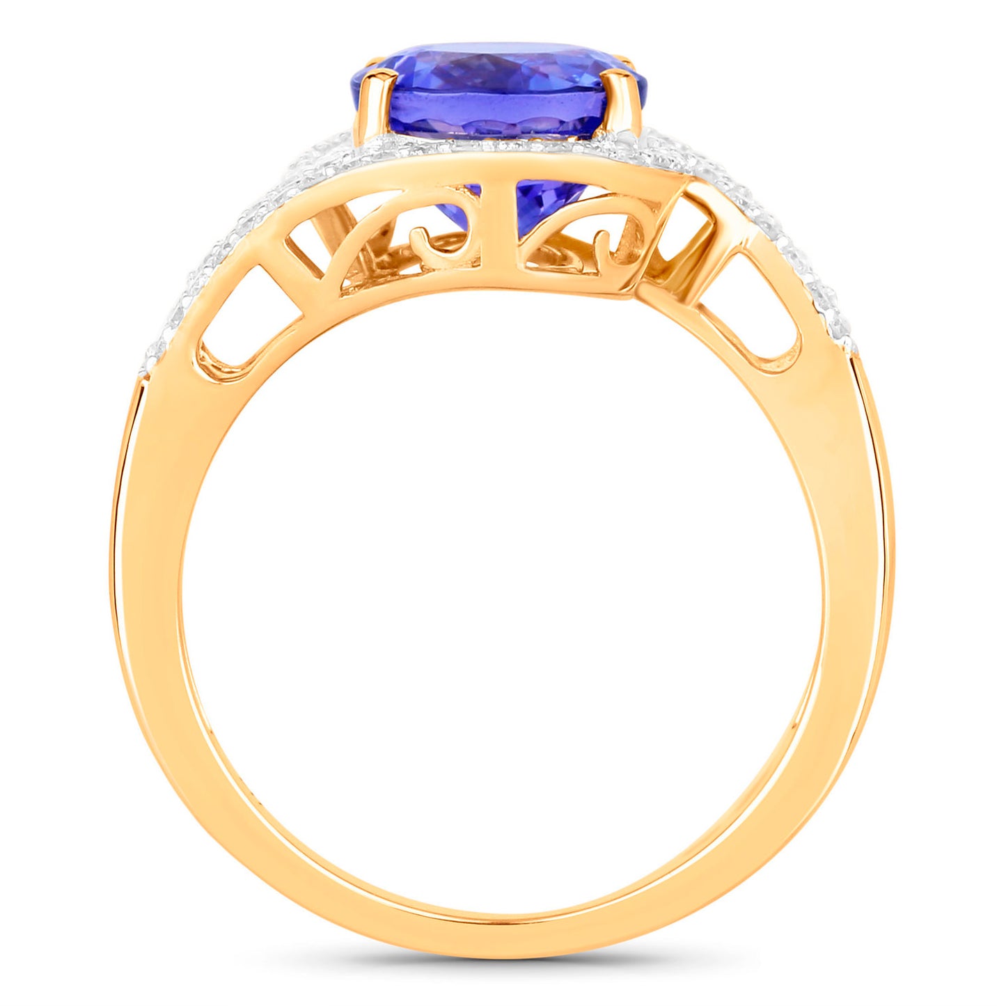 Tanzanite Bypass Ring Round Cut 2.8 Carats 14K Yellow Gold