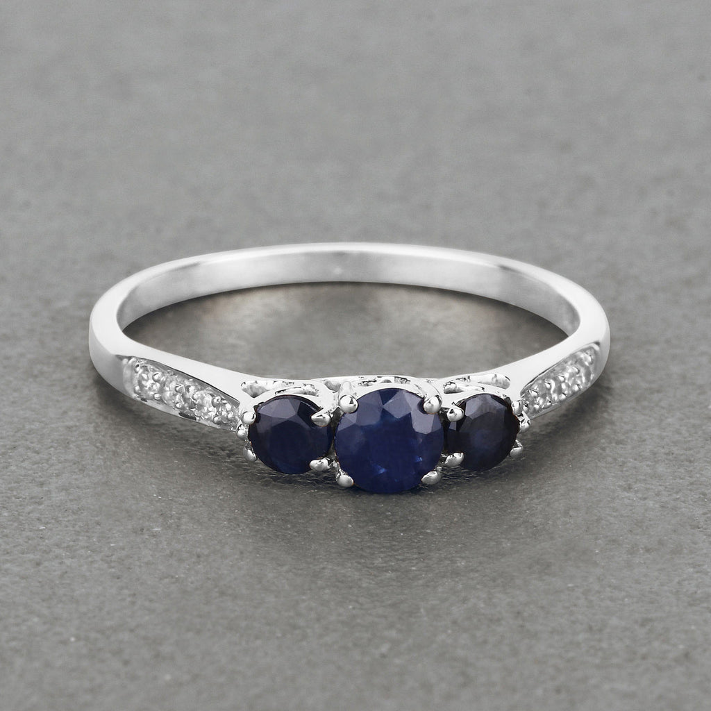 Blue Sapphire Ring With Diamonds 0.53 Carats 14K White Gold