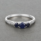 Blue Sapphire Ring With Diamonds 0.53 Carats 14K White Gold