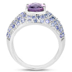 Amethyst Cluster Ring Tanzanites 4.2 Carats Sterling Silver