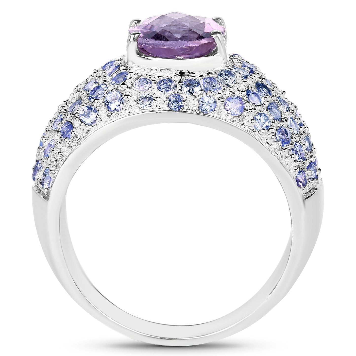 Amethyst Cluster Ring Tanzanites 4.2 Carats Sterling Silver