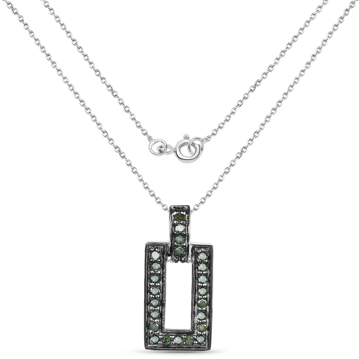 Green Diamond Pendant 0.34 Carats Sterling Silver