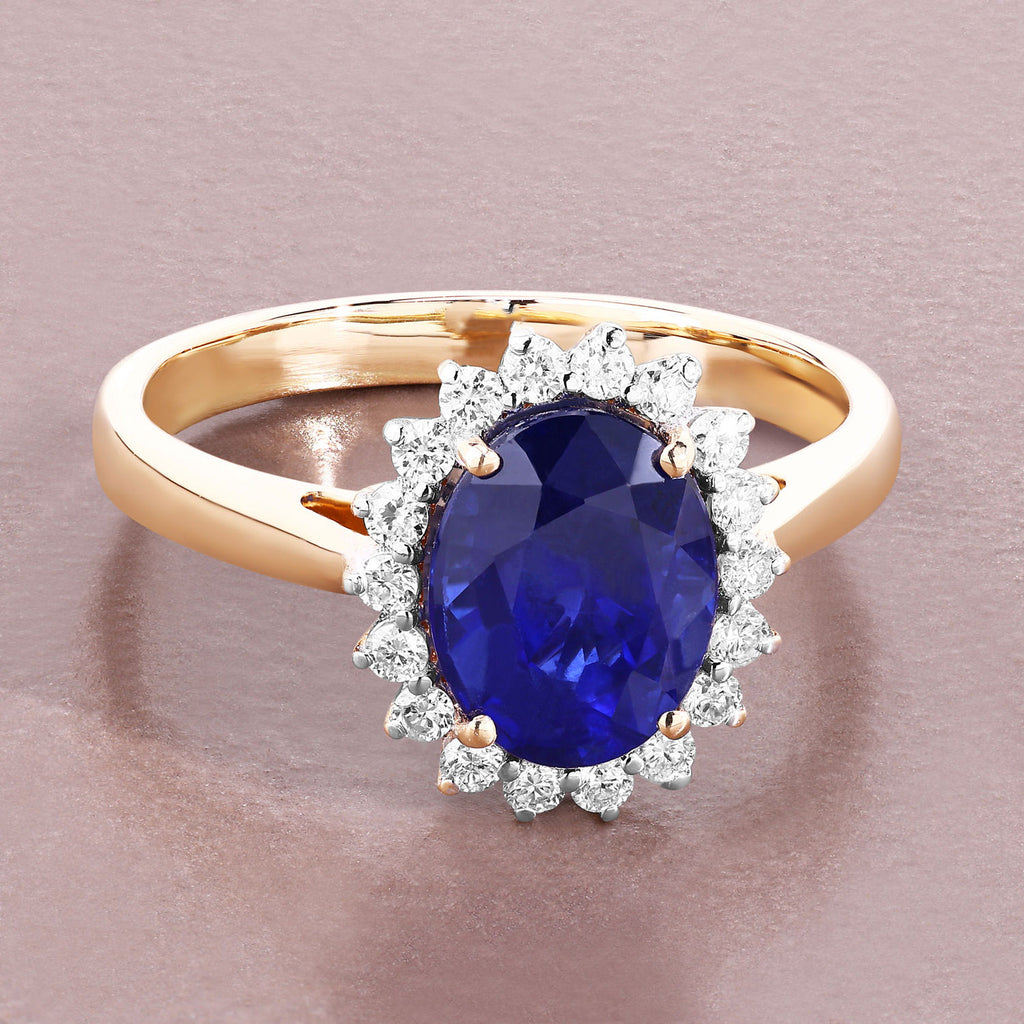 Blue Sapphire Ring With Diamonds 2.82 Carats 18K Yellow Gold