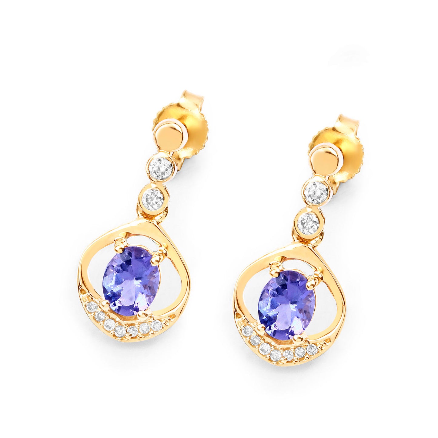Natural Tanzanite Earrings With Diamonds 0.72 Carats 14K Yellow Gold