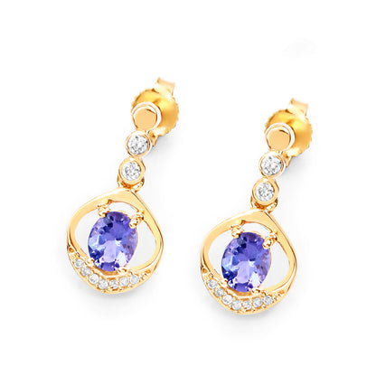 Natural Tanzanite Earrings With Diamonds 0.72 Carats 14K Yellow Gold
