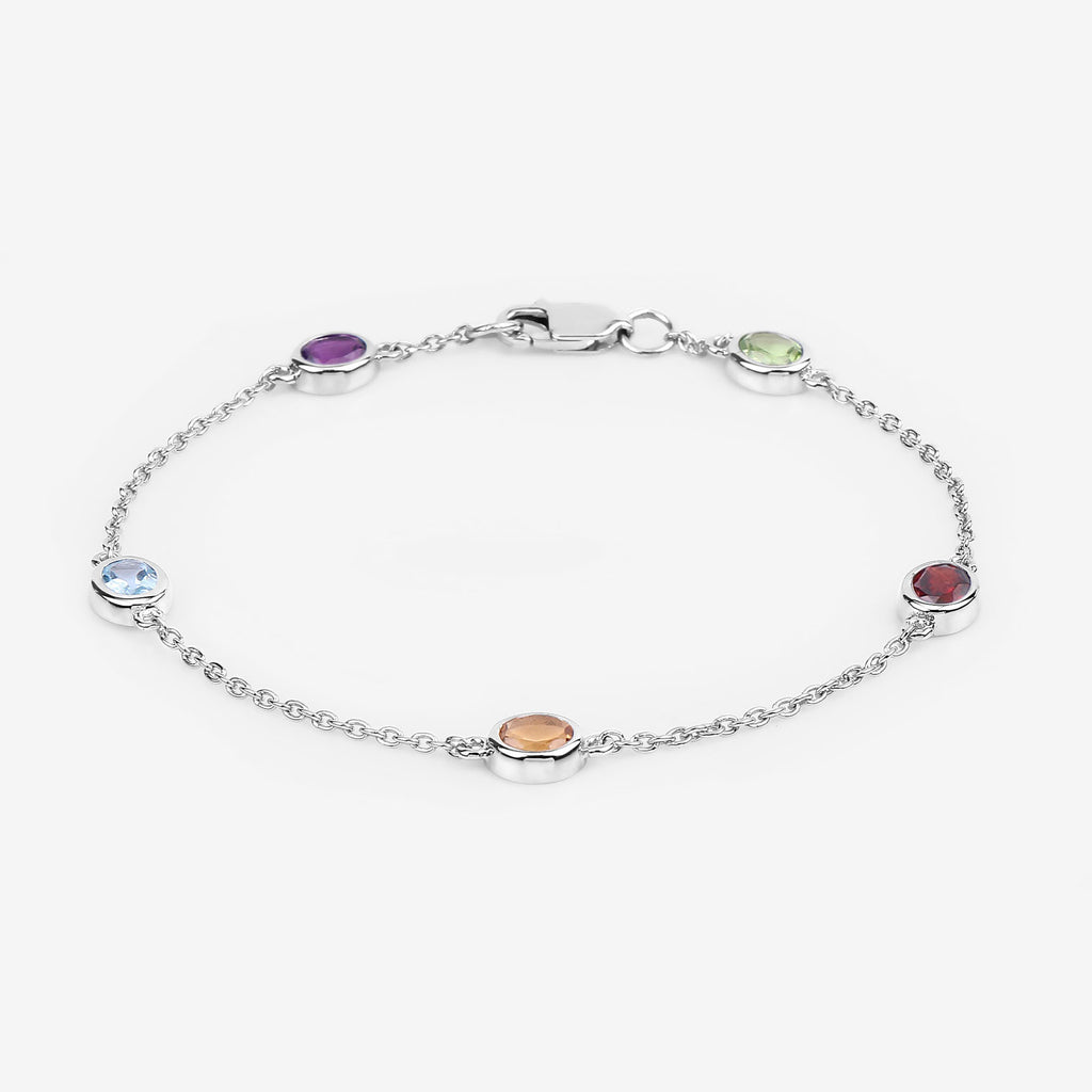 Natural Mixed Gemstones Bracelet 1.76 Carats Sterling Silver