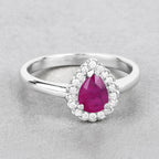 Ruby Ring With Diamonds 0.9 Carats 14K White Gold