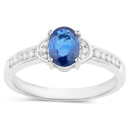 Blue Sapphire Ring Diamonds 1.04 Carats 10K White Gold