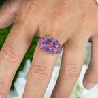 Pink Amethyst Ring With Rhodolite Garnet 5.86 Carats Gold Plated Silver
