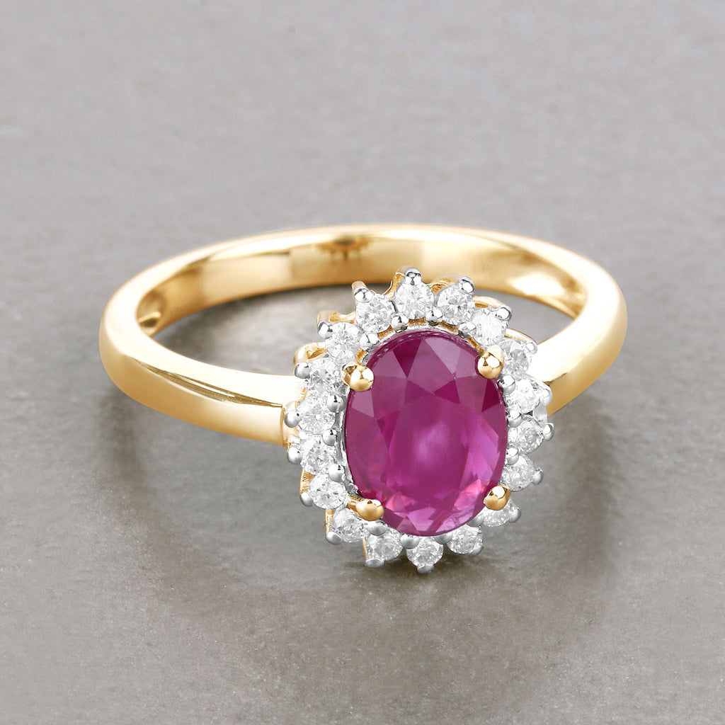 Ruby Ring With Diamonds 1.6 Carats 14K Yellow Gold