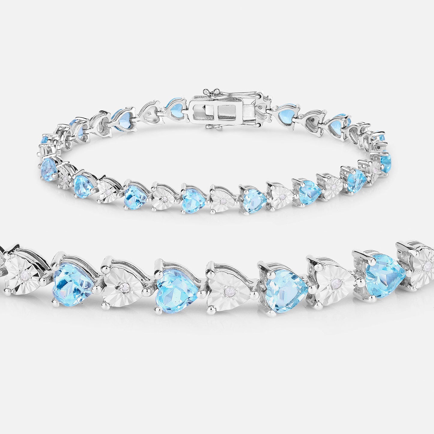 Blue Topaz Tennis Bracelet Diamonds 7.6 Carats Sterling Silver