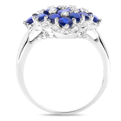 Blue Sapphire Cluster Ring White Zircon 3.49 Carats