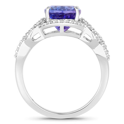 Tanzanite Ring Diamonds 4.06 Carats 14K White Gold