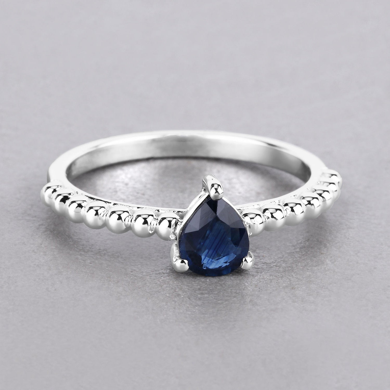 Blue Sapphire Ring 0.48 Carats 14K White Gold