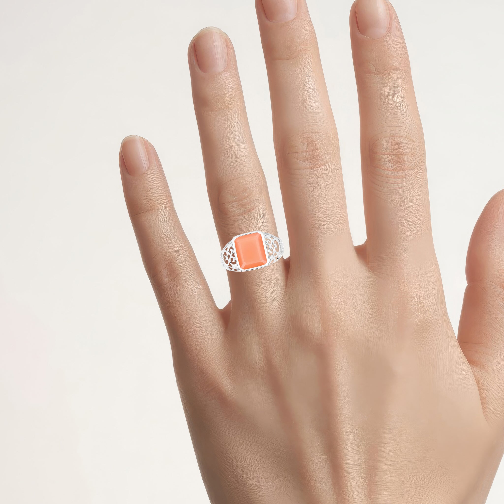 Peach Moonstone Ring 5.74 Carats Sterling Silver