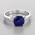Blue Sapphire Ring With Diamonds 2.82 Carats 18K White Gold