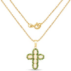 Ethiopian Opal Cross Pendant With Chrome Diopside 3.08 Carats Gold Plated Silver