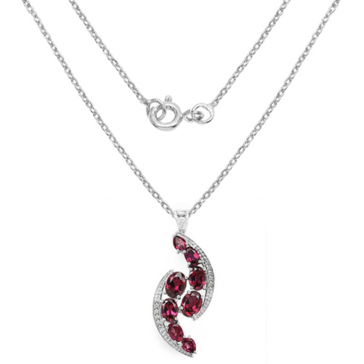 Rhodolite Garnet Pendant With White Topaz 7.24 Carats Sterling Silver