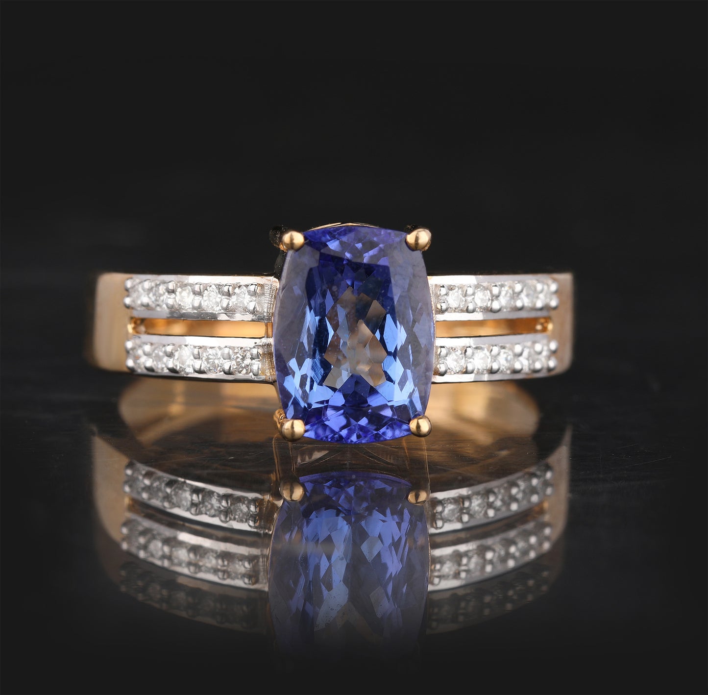 Natural Tanzanite Ring With Diamonds 1.99 Carats 9K Yellow Gold
