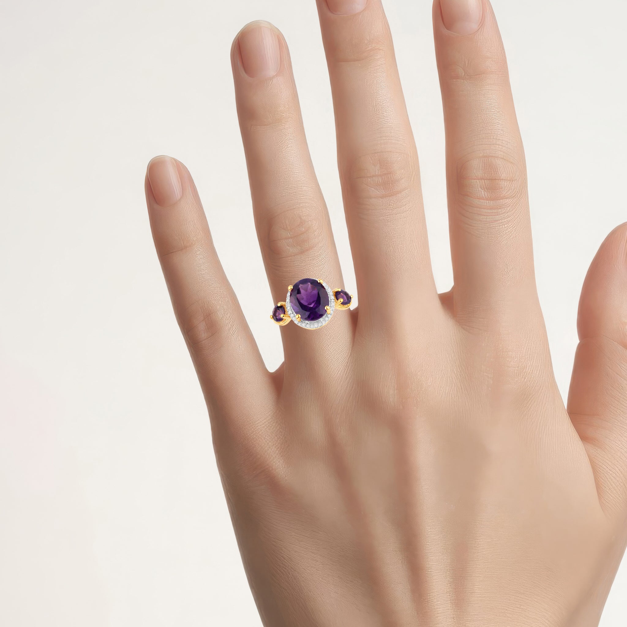 Amethyst Ring With Diamonds 3.76 Carats Gold Plated Silver
